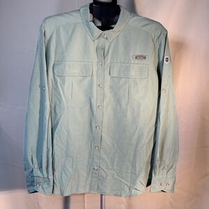 Eddie Bauer Womens XL Button Up Shirt Green Hiking Fishing Ventilated
